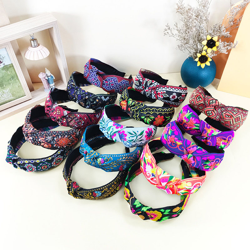 Fabric Ethnic Embroidery Knotted Hair Band Simple Headband Distributor