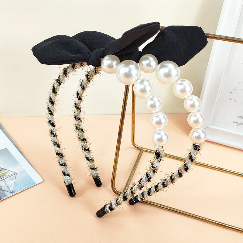 Lovely Beaded Rabbit Ears Korean Version Of Simple Light Luxury Pearl Bow Headband Distributor