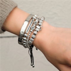 Micro Set Zirconia Copper Stainless Steel Braided Crown Bracelet Set Of Four	 Supplier