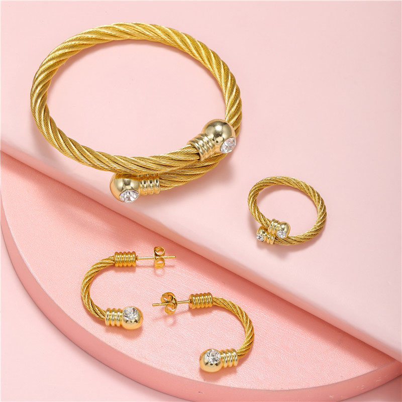 Stainless Steel Ring Earrings Three Pieces Set Titanium Steel Open Bracelet	 Supplier