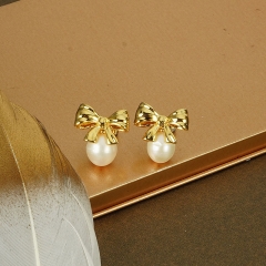 Pearl Earrings 18k Gold Personality Bow Fashion Korean Earrings	 Vendors