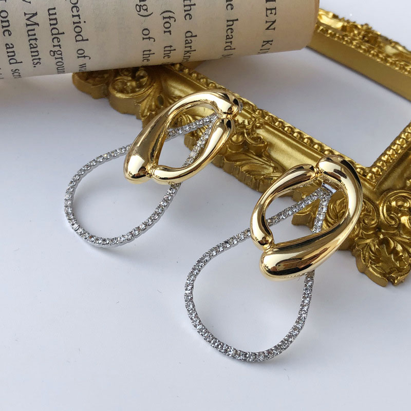 Tassel Earrings Vintage Metal Feeling Drops Zircon Exaggerated Oval Earrings	 Vendors