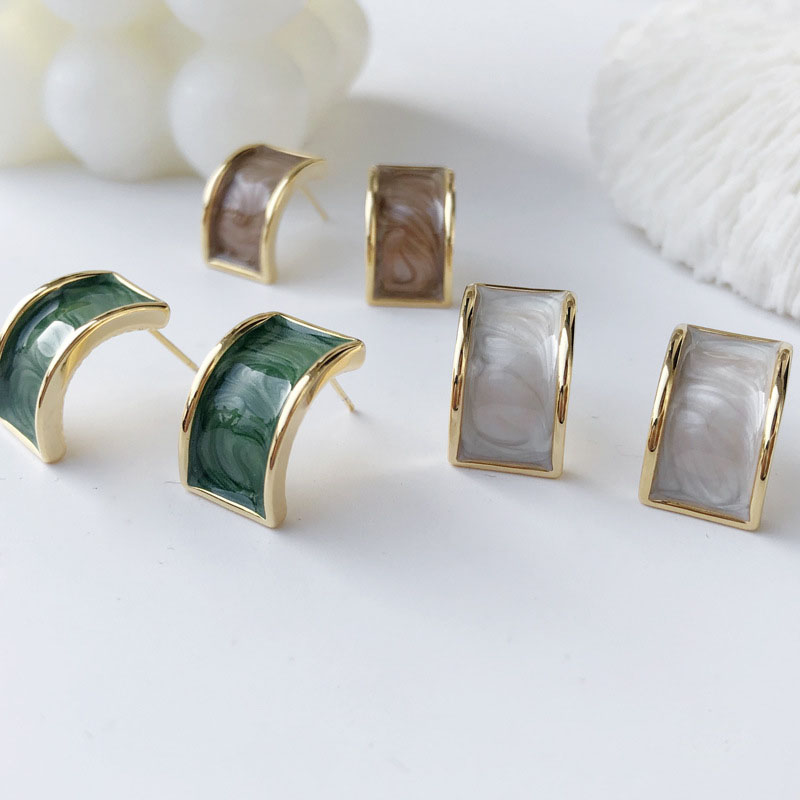 Korea Oil Drip Earrings Vintage Colorful Gold Edge Square Earrings Minimalist	 Vendors