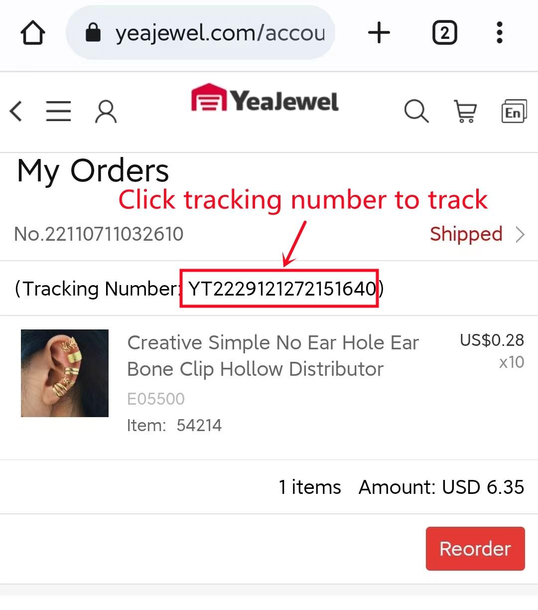 click tracking number