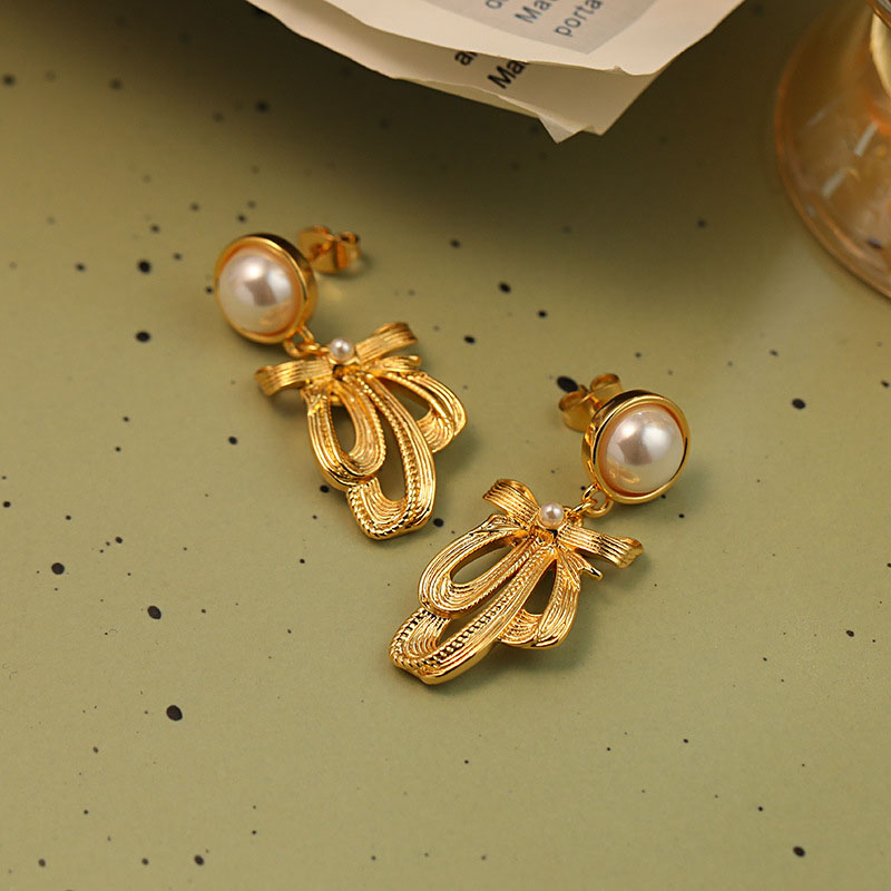 Pearl Earrings French Vintage Bow Hollow Fashion Earrings	 Manufacturer