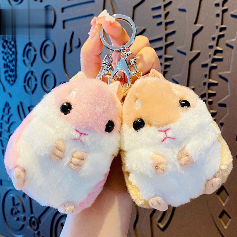 Cartoon Plush Hamster Car Bell Keychain