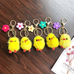 Cute Creative Plush Chick Real Mink Hair Small Duck Keychain