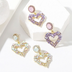 Wholesale Exaggerated Purple Love Full Of Diamonds Studs Silver Pin Earrings