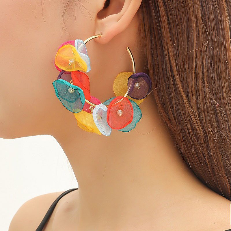 Wholesale Atmospheric Fresh Earrings Long Exaggerated Fabric Flower Earrings