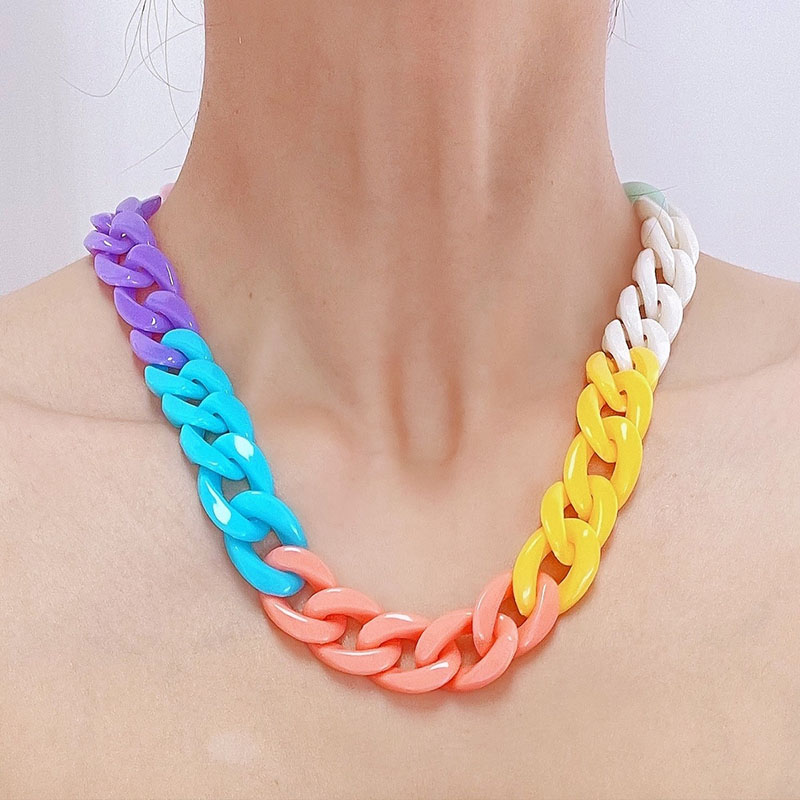 Wholesale Cuba Chain Acrylic Colorful Punk Chain Necklace