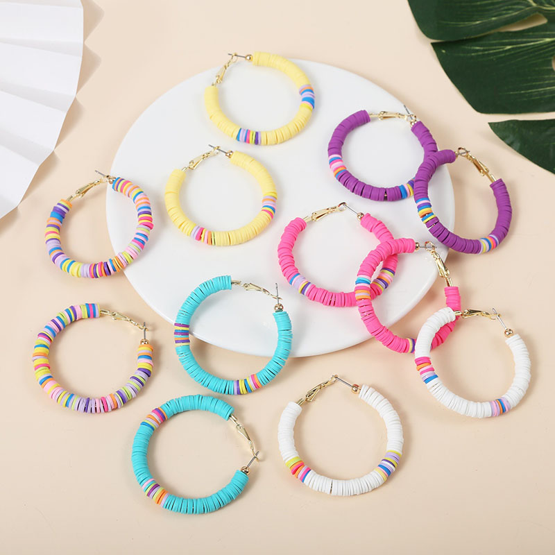 Wholesale Bohemian Colorful Earrings Circle C-shaped Soft Ceramic Earrings