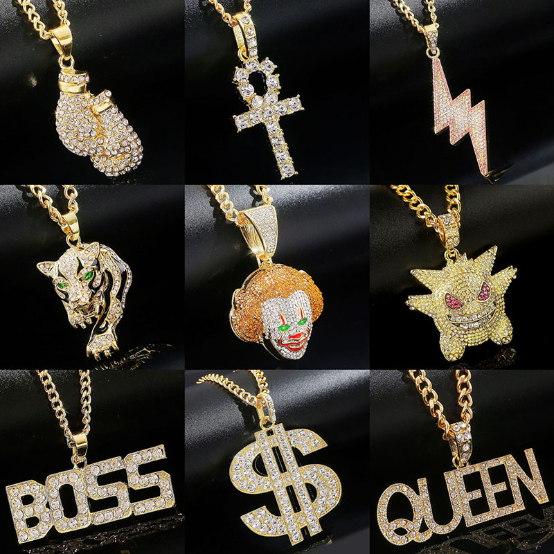 Wholesale Hip Hop Lightning Clown Leopard Dollar Boxing Gloves Letter Necklace Pendant Supplier