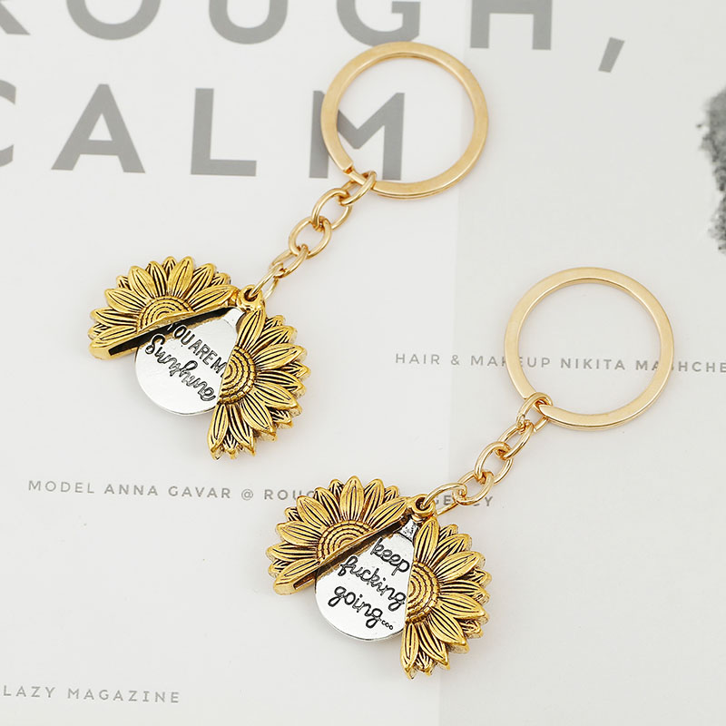 Wholesale Alloy Sunflower Double-sided Layer Engraved Keychain