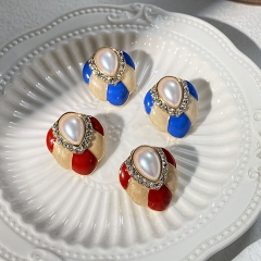 Enamel Pearl Earrings French Vintage Drip Oil Court Studs	 Manufacturer