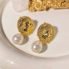 Chinese Antique Earrings Pearl Portrait 18k Gold Court Vintage Earrings	 Manufacturer