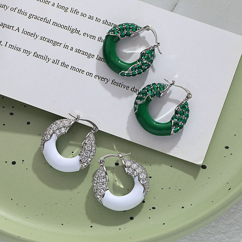 Hoop Earrings Simple Fashion Zirconia Drip Oil Earrings	 Manufacturer