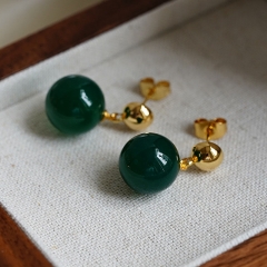 Vintage Chinese Earrings Classical Atmosphere Green Beads Silver Pin Earrings	 Supplier