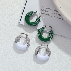 Enamel Circle Earrings Simple Light Luxury With Diamond Earrings	 Vendors