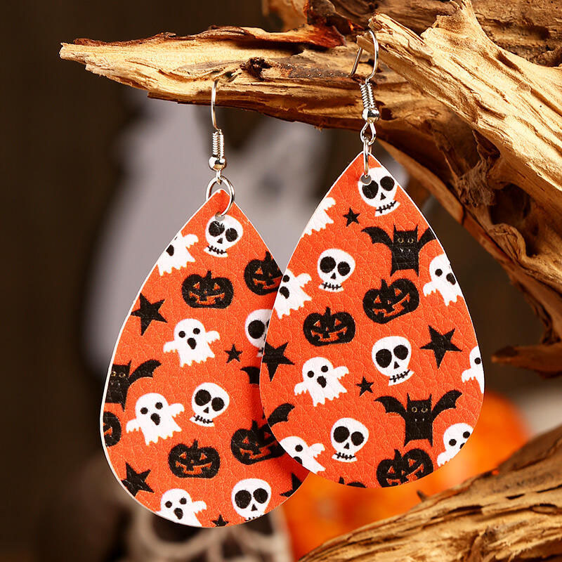 Wholesale Halloween Weird Pumpkin Leather Earrings
