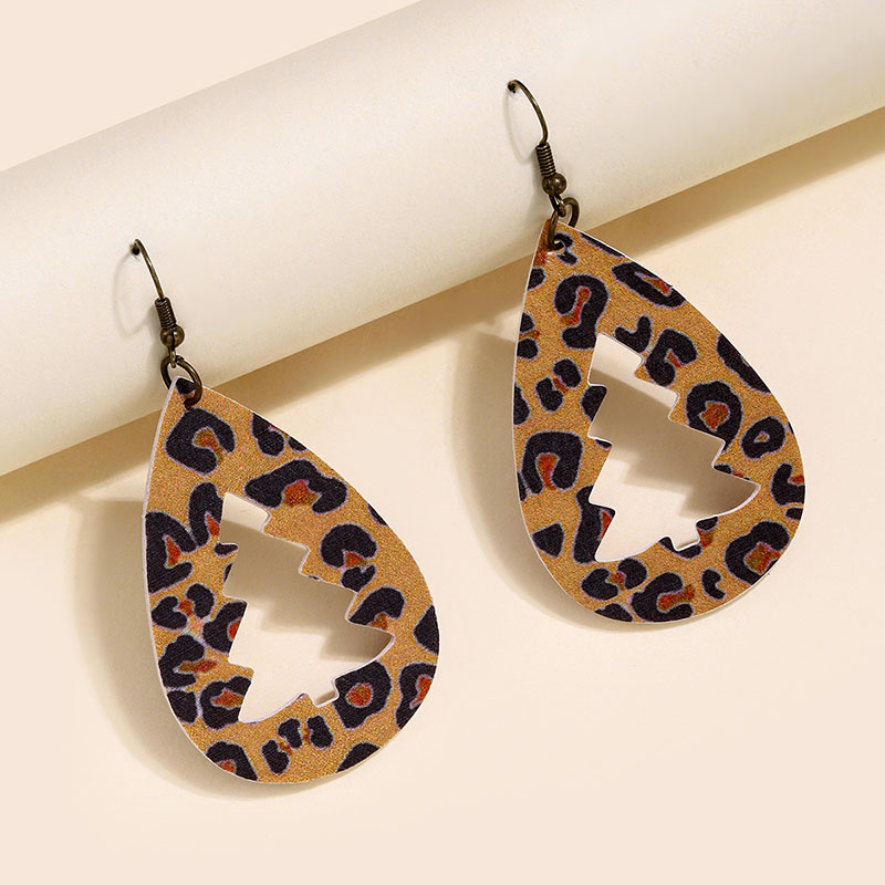 Wholesale Lychee Print Teardrop Leather Earrings Pentagram Earrings Leopard Earrings