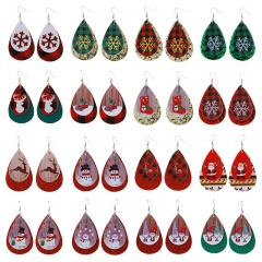 Wholesale Christmas Leather Santa Claus Snowflake Double-sided Printing Earrings