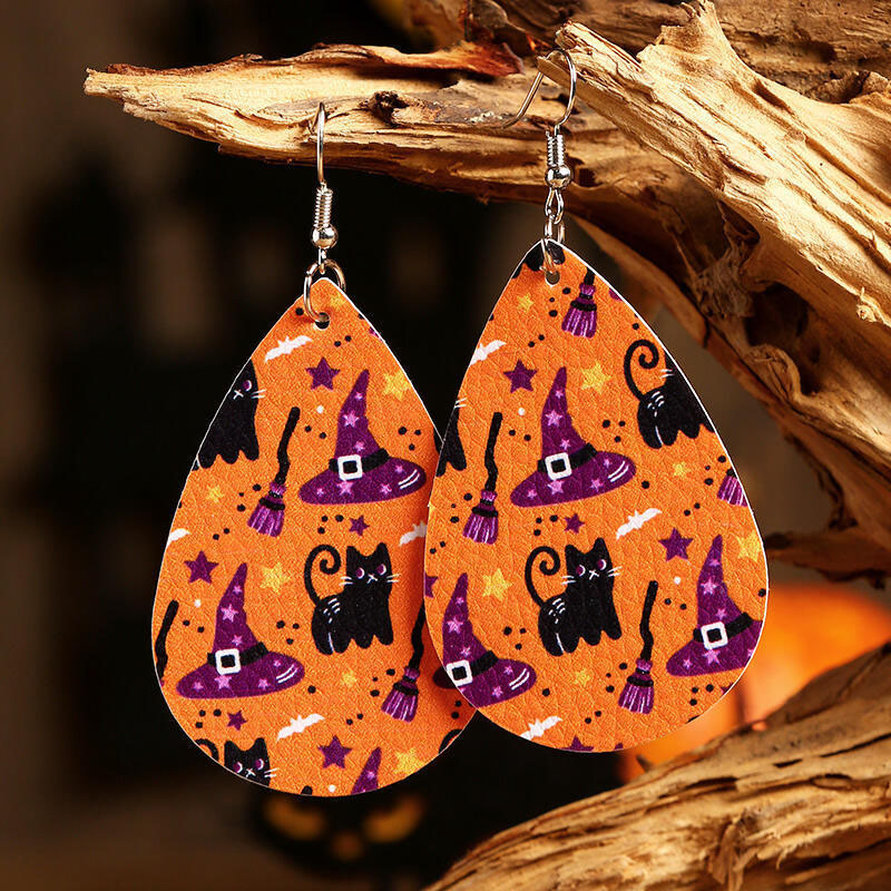 Halloween Leather Scary Skull Bat Pumpkin Earrings