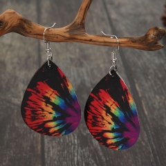 Colorful Wings Gradient Color Leather Drop Double-sided Printed Color Earrings