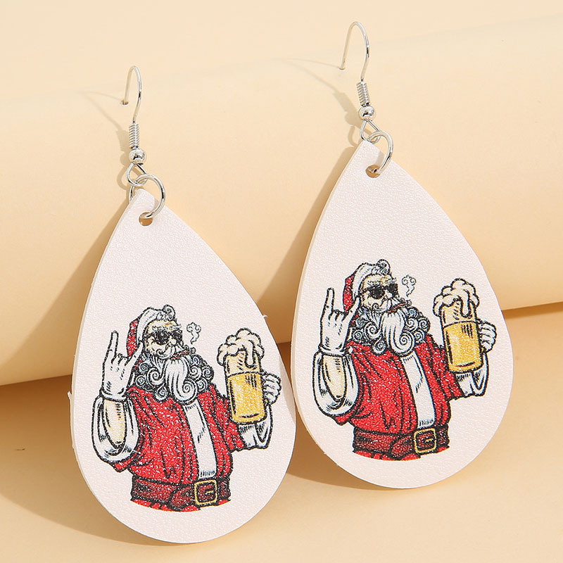 Christmas Hip Hop Santa Personalized Double-sided Exaggerated Leather Earrings