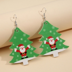 Christmas Santa Claus Double-sided Printed Leather Earrings Leopard Print Christmas Tree Pu Earrings