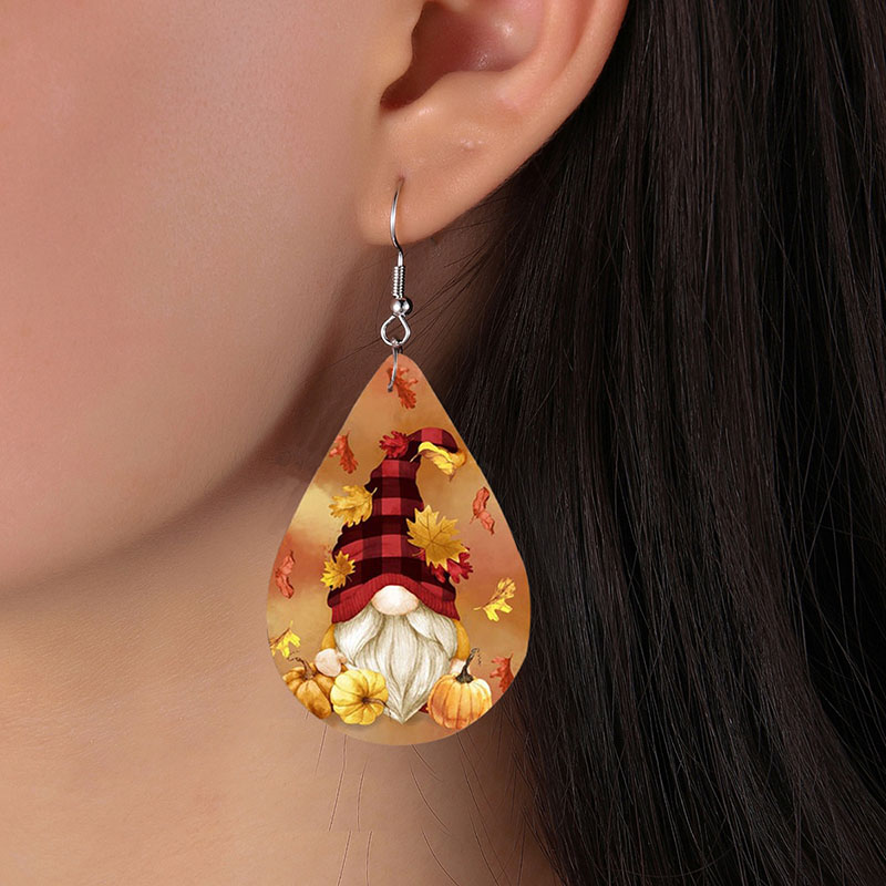 Thanksgiving Maple Leaf Daisy Gnome Double-sided Printing Leather Earrings