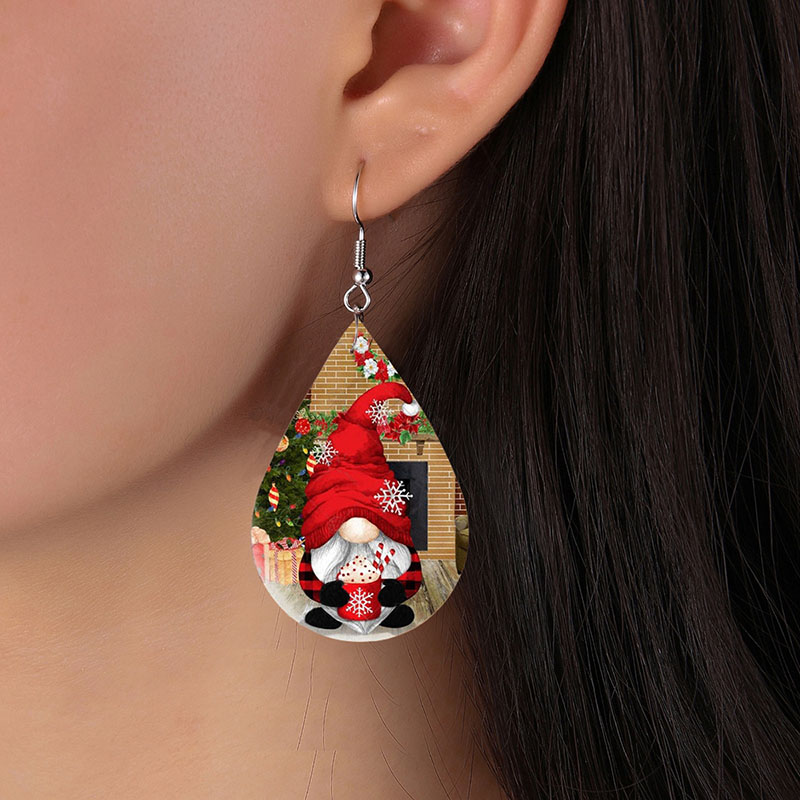 Christmas Leather Santa Claus Double-sided Printing Earrings