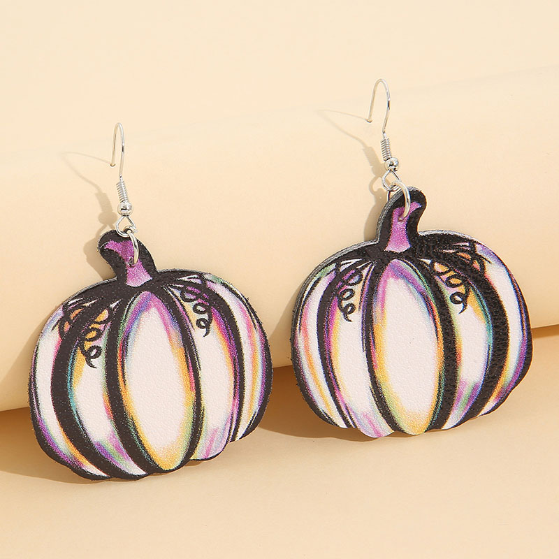 Double-sided Colorful Pumpkin Leather Earrings Exaggerated Earrings