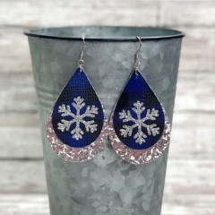 Christmas Double Layer Teardrop Sequin Leather Earrings Printed Snowflake