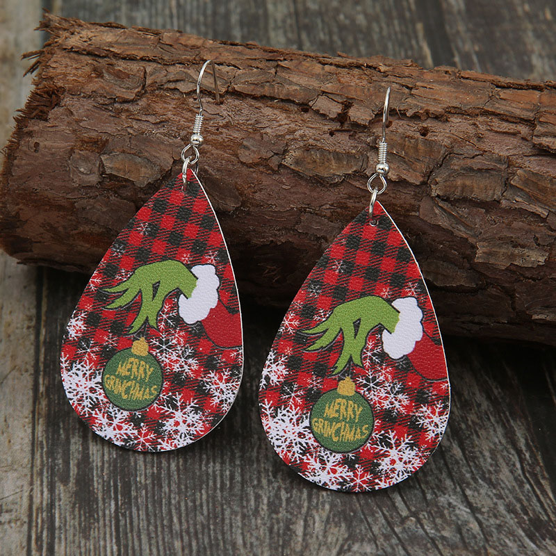 Christmas Plaid Letter Snowflake Reversible Leather Earrings