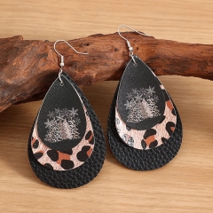 Christmas Water Drop Double Sequin Leopard Christmas Tree Pu Leather Earrings