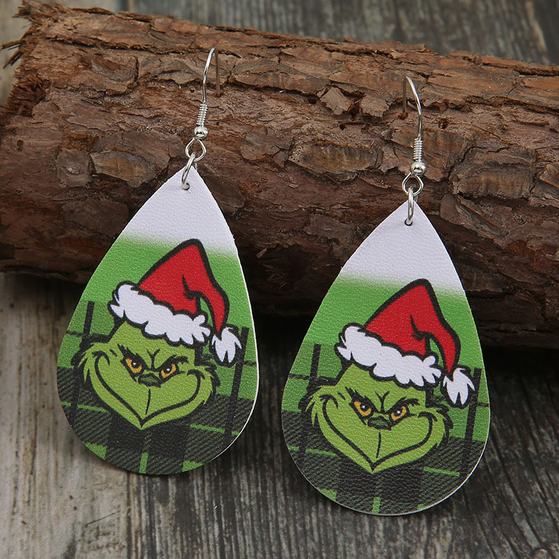 Christmas Green Plaid Gradient Reversible Pu Leather Earrings