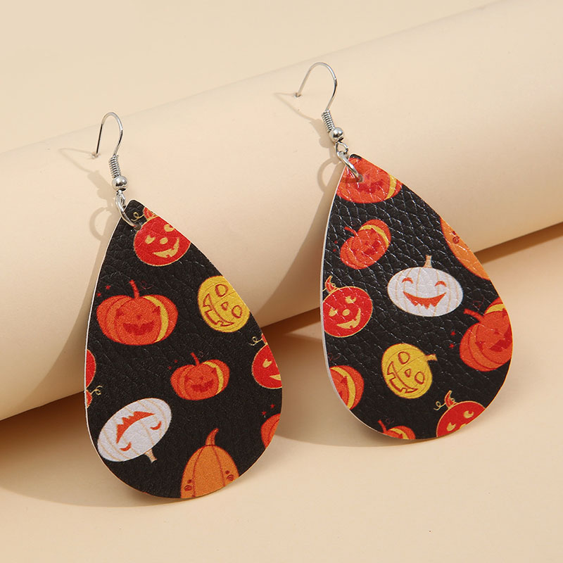 Halloween Weird Pumpkin Leather Earrings