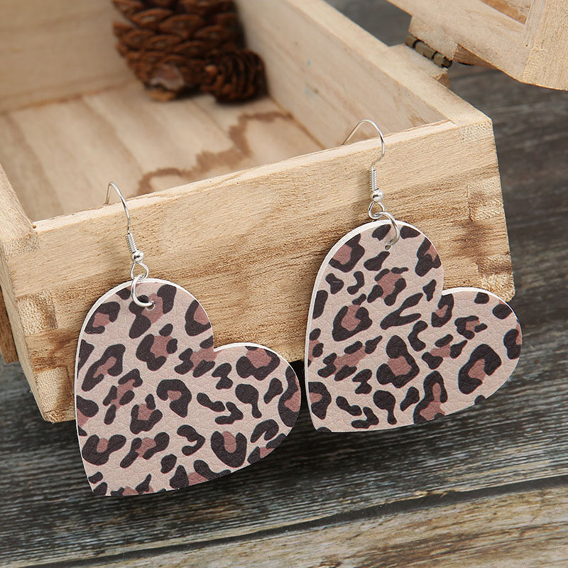 Valentine's Day Heart Creative Double-sided Leopard Print Pu Leather Earrings