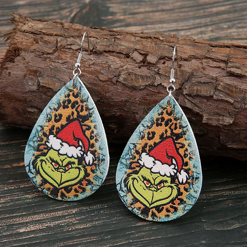 Christmas Double-sided Leather Personalized Leopard Print Two-color Earrings
