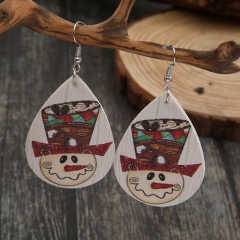 Christmas Water Drops Cartoon Snowman Leather Earrings Cute Smiley Face Pu Earrings