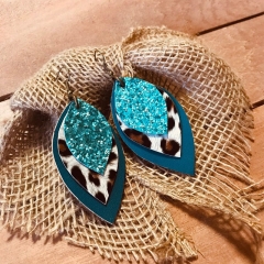 Vintage Leaves Leopard Pattern Personality Multi-layer Sequin Pu Leather Earrings