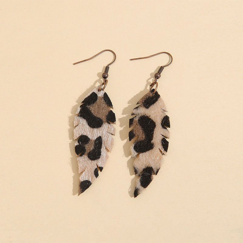 Vintage Leaf Leopard Print Suede Leather Earrings