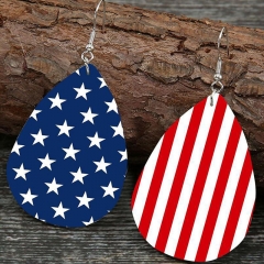 Independence Day Pentagram Striped Flag Sunflower Flower Printed Leather Earrings