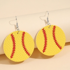 Simple Baseball Embroidery Sports Ball Droplet Round Leather Earrings