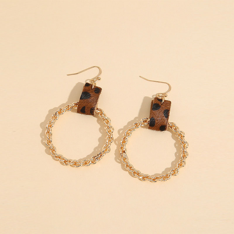 Korean Version Leopard Leather Large Circle Fashion Exaggerated Twist Edge Earrings