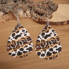 Water Drop Vintage Leopard Print Two-color Fashion Lychee Pattern Pu Leather Earrings