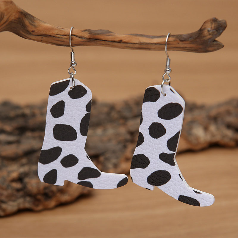 Simple Cow Pattern Leather Boots Leather Pu Earrings