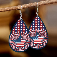 Independence Day Teardrop Triangle American Flag Pentagram Leather Pu Earrings