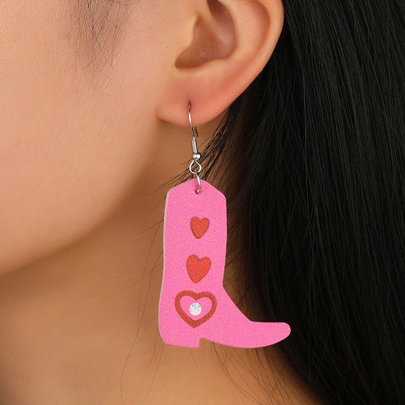 Vintage Boots Valentine's Day Heart Shaped Boots Leather Earrings