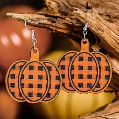 Thanksgiving Pumpkin Vintage Plaid Reversible Vintage Pu Leather Earrings